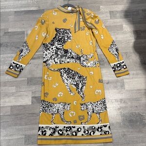 Yellow Animal Print Long Sleeve Dress Vintage